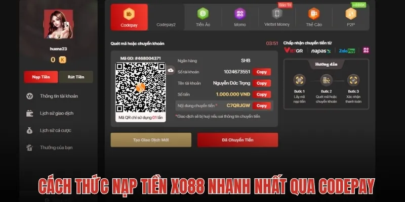 Cách thức nạp tiền XO88 nhanh nhất qua codepay